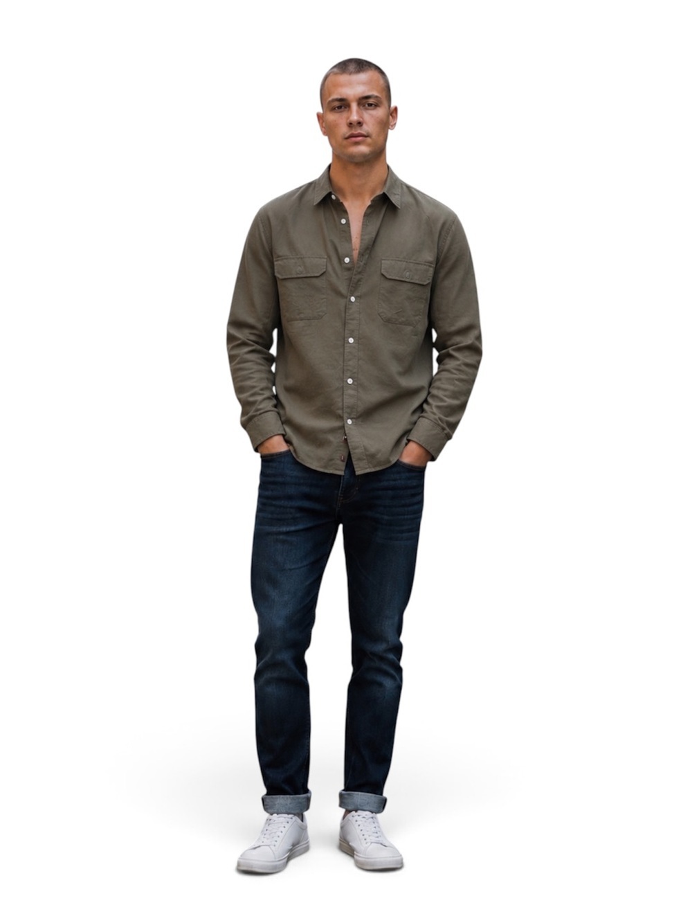 Tommy Hilfiger Olive Green Button Down Shirt Size Medium Classic Fit